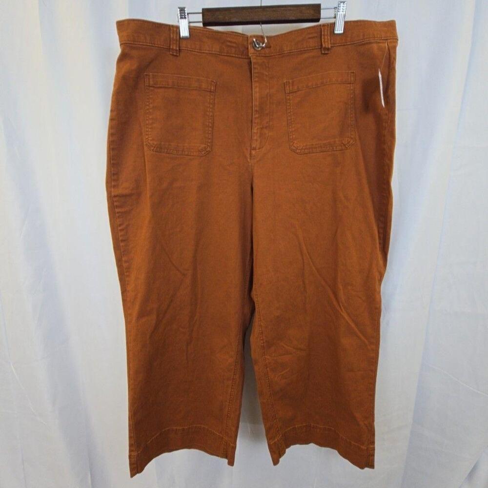 Old Navy Pants Womens 22 Plus Brown High Rise Wide Leg Cropped Twill Stretch